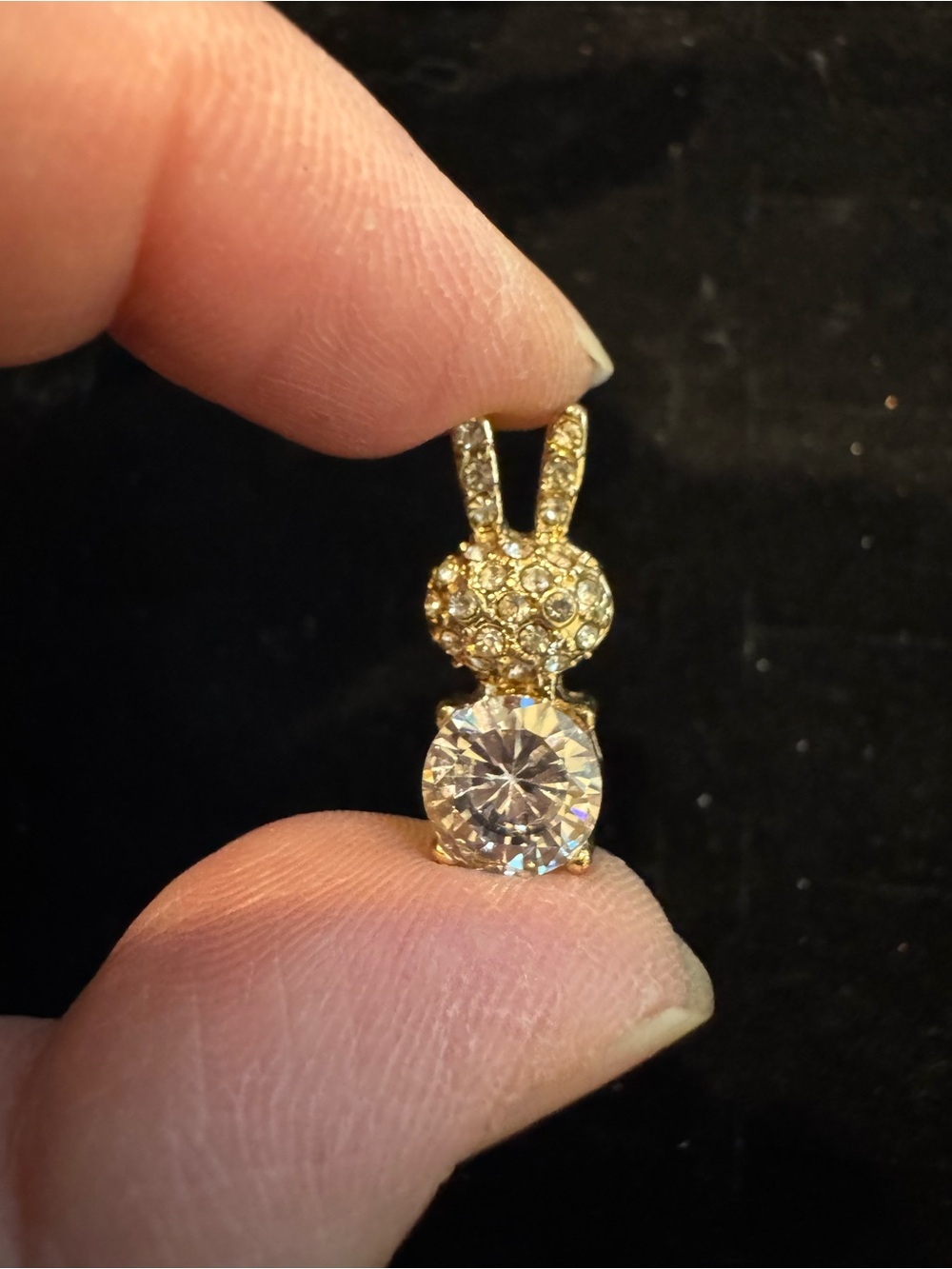 Gold Tone Rhinestone Bunny Rabbit Pendant Clear Crystal Costume Jewelry